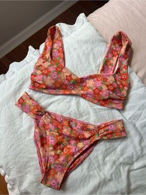 Blackbough Floral Two-Piece Bikini Set - Pink & Orange Blossom Print